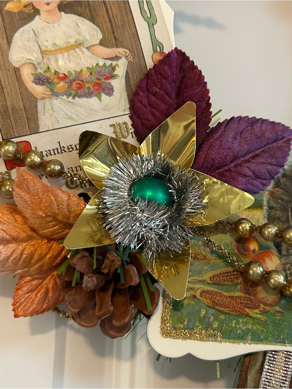 Vintage Repurposed Fall Festive Holiday Wreath - Picture 12 of 16